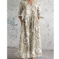 Robe longue imprimée à volants et jupe plissée