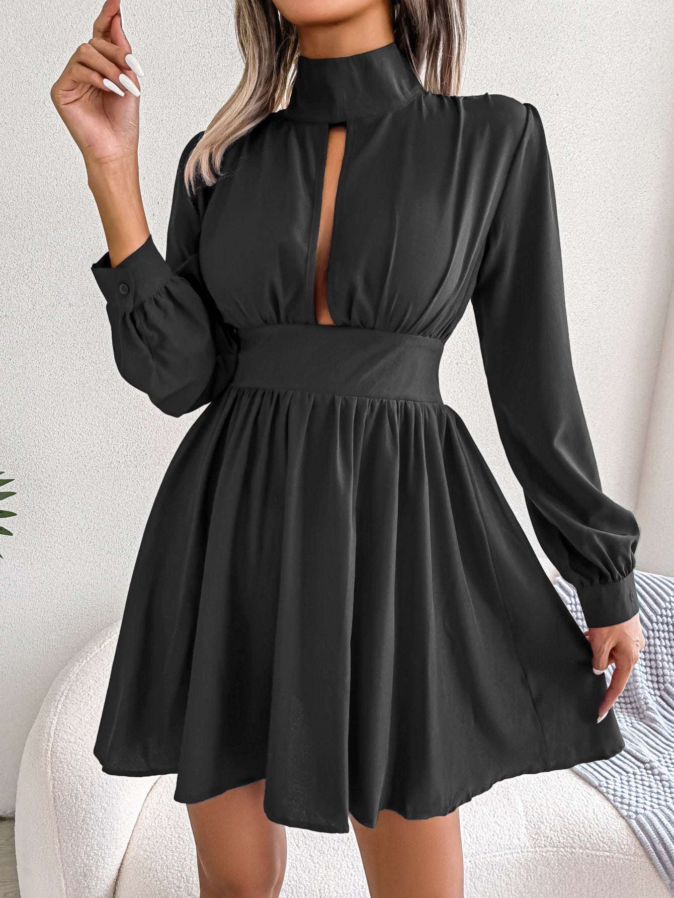 Fluid Cutout Dress with Tied Waist