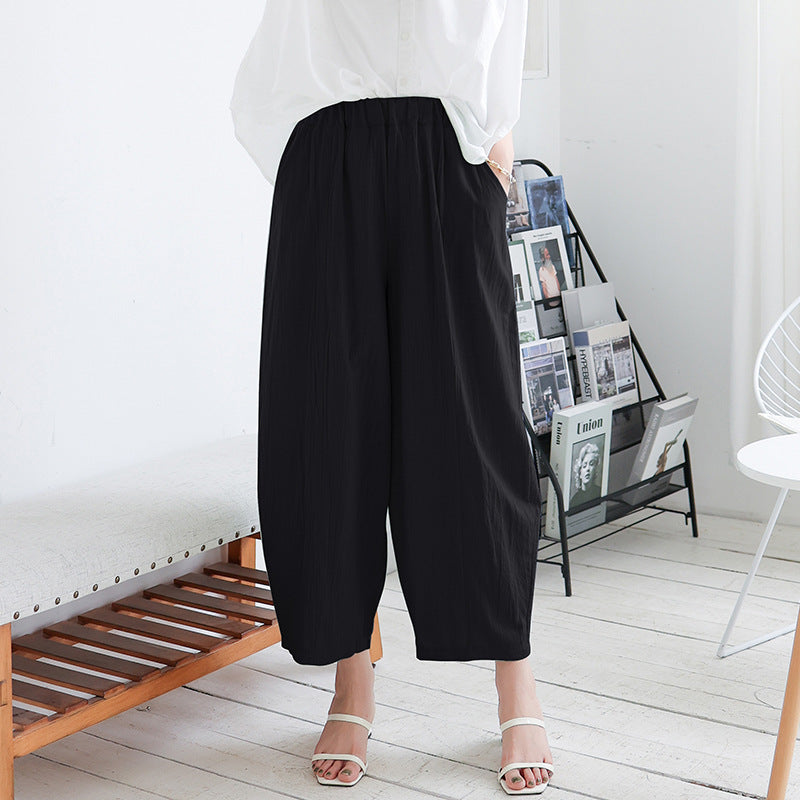 Pantalones Harem Anchos de Algodón y Lino