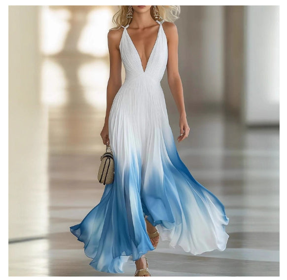 Fluid Pleated Long Dress in Chiffon