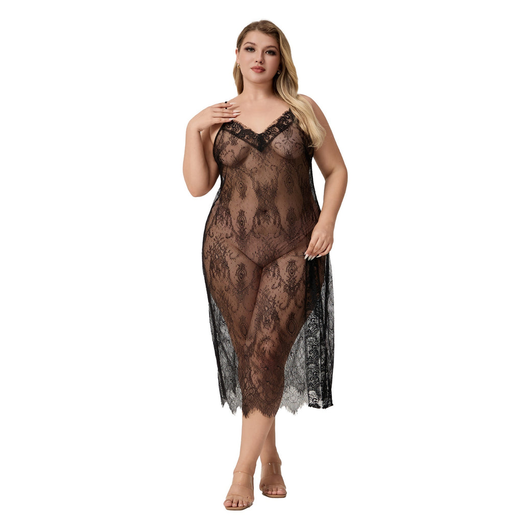 Plus Size Long Satin Lace Nightgown