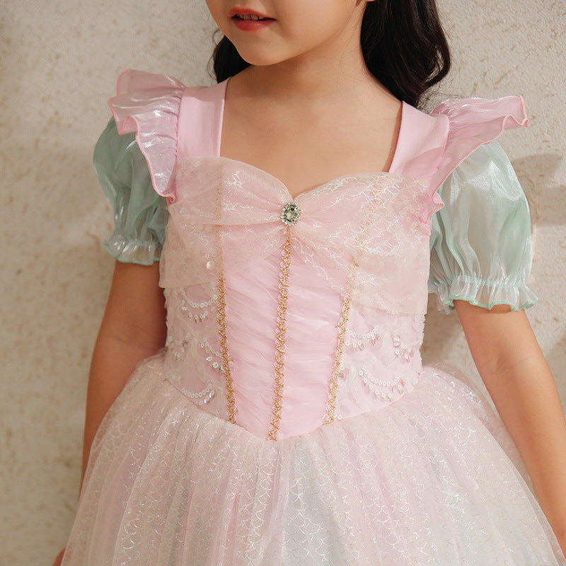"Mermaid" Princess Dress with Puff Sleeves Little Girl