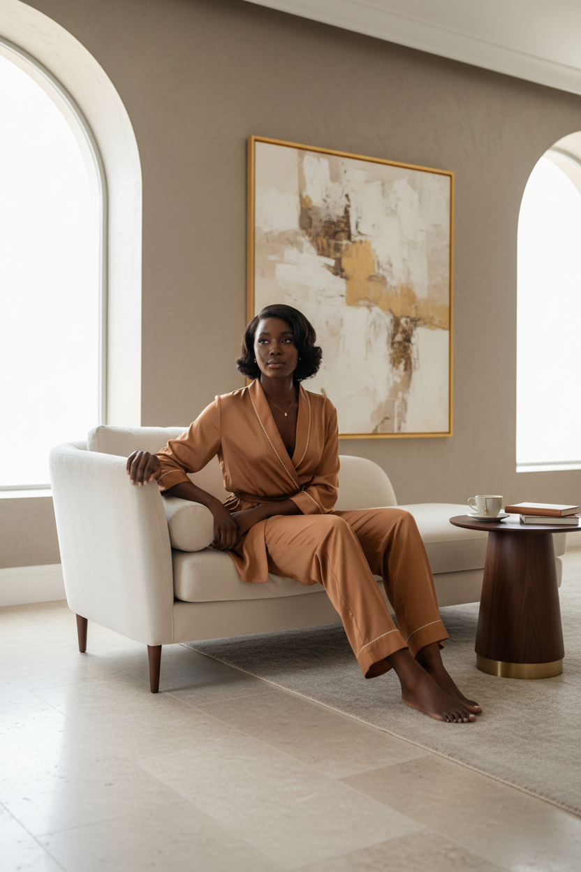 Femme noire en pyjama premium